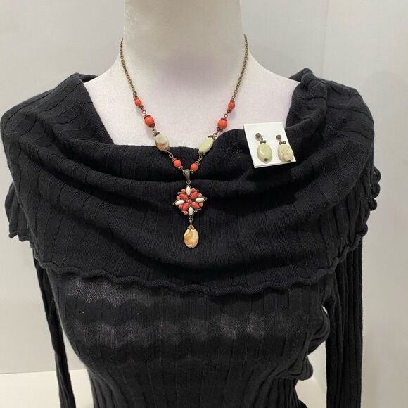 Vintage Beaded Adjustable Dangle Chocker Necklace W/ Matching Drop Bead Earrings - Picture 7 of 10